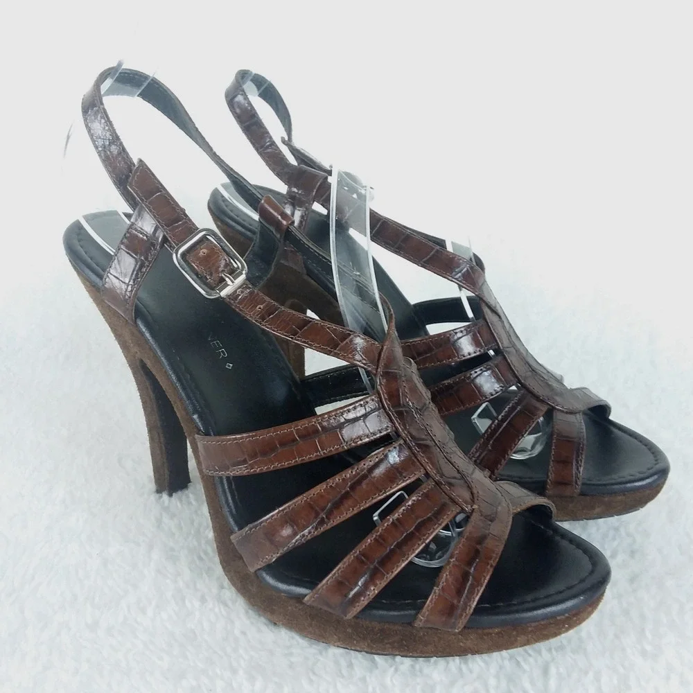 Donald Pliner Gisa Brown Snake‎ Print Leather Slingback Platform Heels Womens 6M